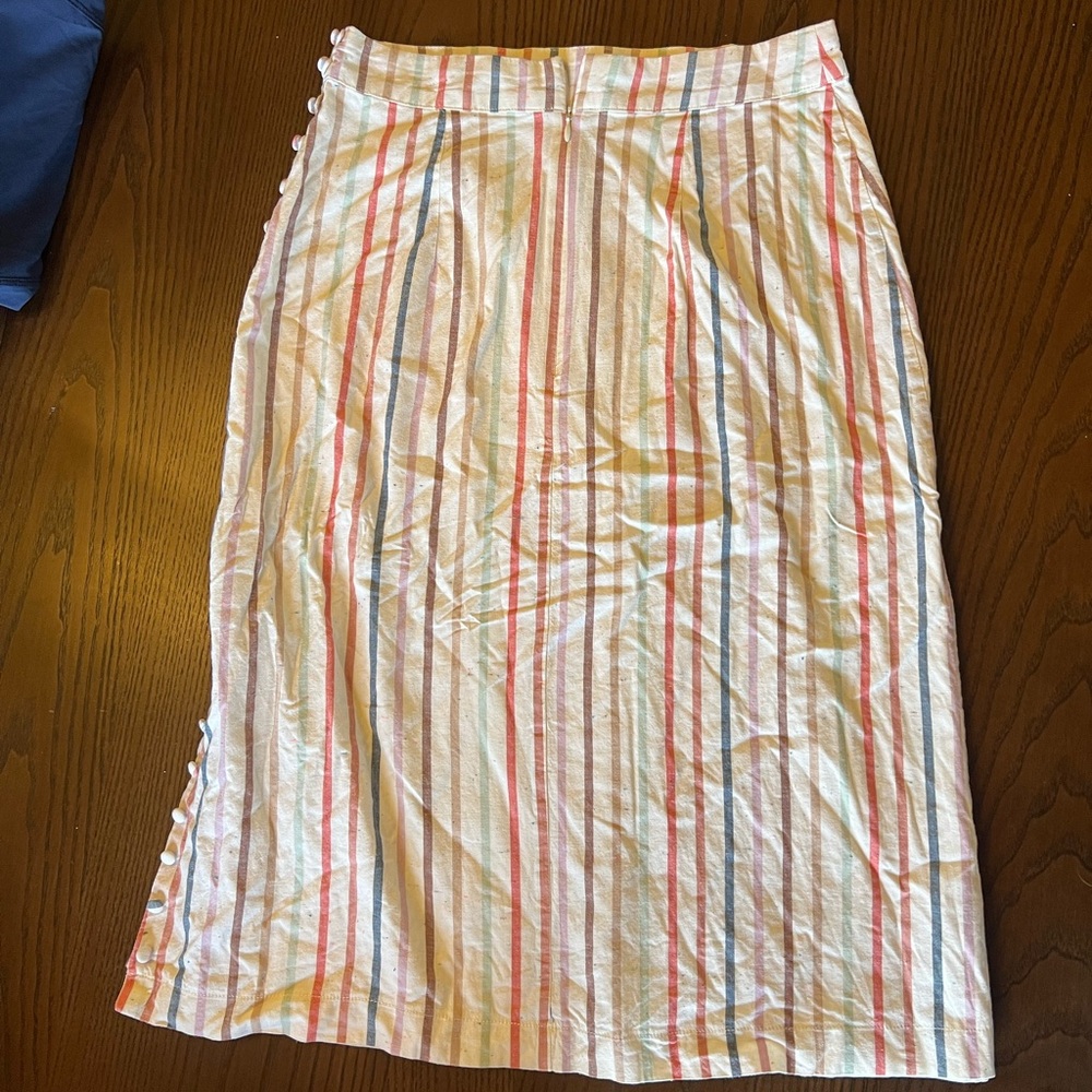 Madewell Button Slit Midi Skirt in Flecked Rainbow Stripe 0
